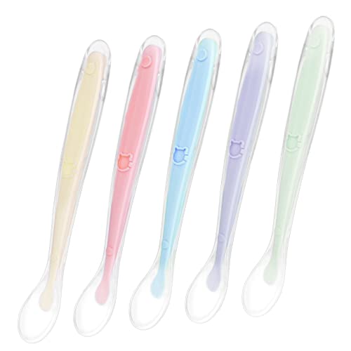 Vicloon Cuillère pour Bébé,5PCS Cuillere Bebe Silicone,Ensemble de Couverts pour Encourager Votre Bébé à Manger de Manière Indépendante,Sans BPA Bout arrondi