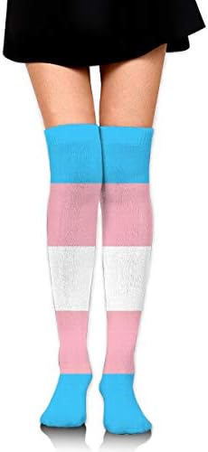 MFMAKER Women Girls Over Knee Thigh Socks High Thigh Stockings High Boot Thigh Transgender Pride Flag LGBT Pride Socks for Daily Wear