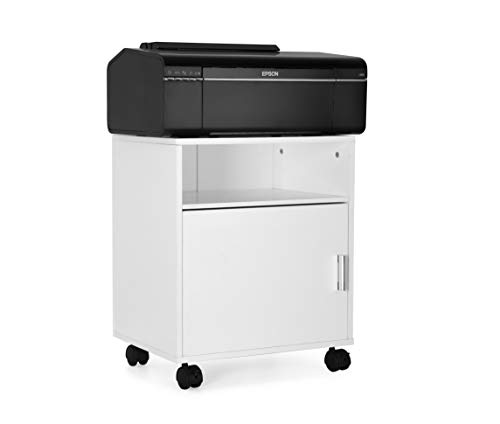 eMerit Wood Printer Fax Stand Work Storage Cart with Wheels for Home Office,White