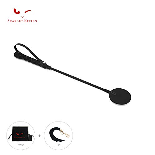 SCARLET KITTEN Riding Crop Horse Whip Spanking with Leather Slapper Circle Shape Jump Bat (Black)