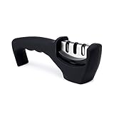 Finnhomy Professional Knife Sharpener for Straight, 3 Stage Tungsten, Diamond, Ceramic Sharpening slot, Manual Knife Sharpener for pocket, chefs, Army, kitchen knife, Black
