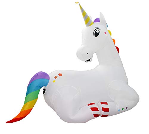 SEASONBLOW 5 Ft Inflatable Unicorn Sitting Indoor Outdoor Home Party Lawn Yard Garden Decoration