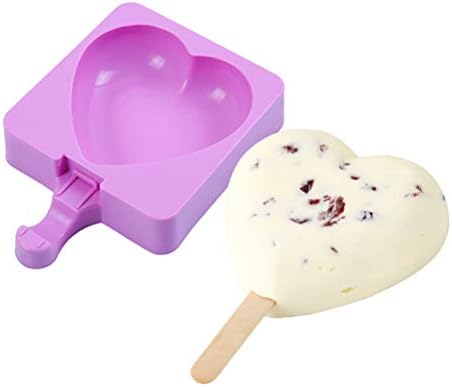 Reusable Popsicle Molds Silicone, BPA-free Homemade DIY Cute Cake Molds Ice Pop Maker Cartoon Sculpt (Heart, Purple)