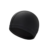 Adults Lycra Swim Cap with Waterproof PU Coating for Men and Women Swim Beginner Black and Blue