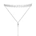 QILMILY Silver Choker Necklace Layered Metal Withe Choker Necklace with Pendant Long Tassel Chain Sexy Choker Y Shaped Lariat Chokers Necklace for Womens Teen Girls