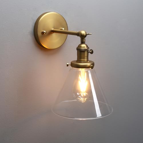 Permo Single Sconce with Funnel Flared Glass Clear Glass Shade 1-Light Wall Sconce Wall Lamp (Antique)