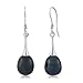 Gem Stone King 9-10MM Black Tear Drop Shell Pearl Women's Dangle Earrings Fish Hook