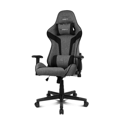 DR90 – Sedia gaming ergonomica con poggiatesta e supporto lombare, schienale reclinabile a 135°, braccioli 2D regolabili, tessuto traspirante, base in nylon e pistone a gas, Grigio-Nero