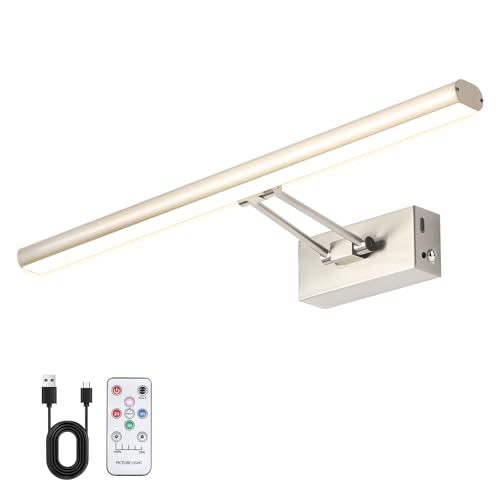 Photo 1 of HOWMZON Picture Light, 17.5inches Picture Light Battery Operated,3CCT Picture Frame Light,Wireless Picture Lights for Wall Artwork Display, Photo,Library (Satin Nickel)
