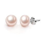 EVER FAITH 925 Sterling Silver AAA Pink Freshwater Cultured Pearl Button Stud Earrings - 11MM