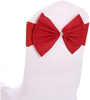 Fvstar10 pieces Spandex Chair Sashes Bows Elastic Chair Bands with Buckle for Wedding Party Decoration (Red)
