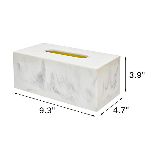 Jung Ford Retangular Tissue Box Cover, Facial Napkin Holder for Living Room Bathroom Office Marble-Imitated Made of Resin