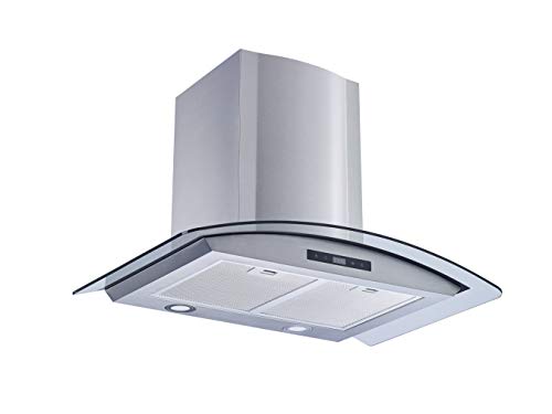 Winflo 30" Wall Mount Stainless Steel/Tempered Glass Convertible Kitchen Range Hood with 450 CFM Air Flow LED Display Touch Control, Aluminum Filters and LED Lights