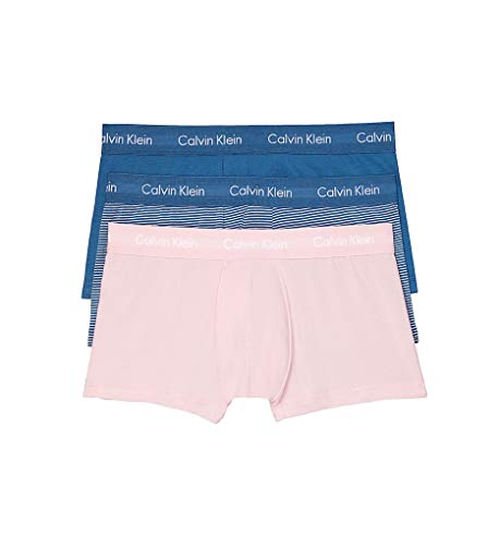 Calvin Klein Men's 3-Pack Cotton Stretch Low Rise Trunk - NU2664 (Medium, Prarie Pink/Temple Blue Stripe/Temple Blue)