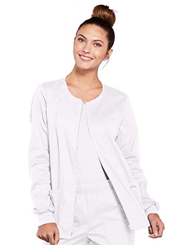 Cherokee Women's Workwear Core Stretch Warm Up Scrubs Jacket, White, Medium