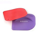 2 Pc Silicone Pastry Bench Dough/Bowl Scraper Spatula Multipurpose Kitchen Gadgets For Bread Dough Cake Fondant Icing (Red+Purple)