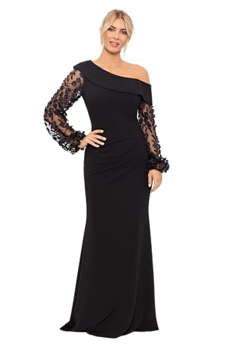 Xscape Women’s Scuba Crepe Drop Shoulder Textured Long Sleeve Floor Length Dres…