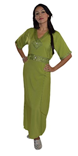 Moroccan Caftan Handmade Light Weight Cotton Embroidery Fits SMALL to MEDIUM Green