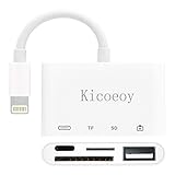 Kicoeoy Compatible USB Camera Adapter, 4 in 1 SD/TF/Trail Game Camera Card Viewer Reader, USB OTG Adapter Cable Compatible with iPhone x/5/5s/6/6s/6 Plus/7/7s/7 Plus/Pad, Plug and Play