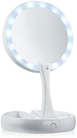 Kevim 10X Magnifying Makeup Mirror, Foldaway Mirror Double Sided LED Light Makeup Traveling Mirror