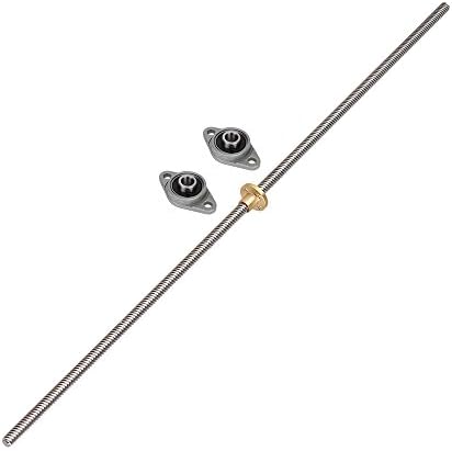 CNBTR 500mm Length 8mm Dia Silver Vertical Lead Screw Rod &amp; Pillow Block Mounted Bearing for 3D Printer Set of 3