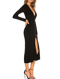 cmz2005 Mujer Botón Abajo Manga Larga Suéter Vestido Bodycon Fiesta Maxi Vestido 6088