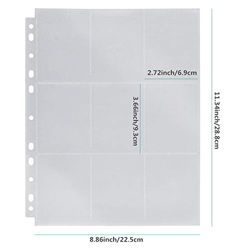 Trading Card Sleeves, 9 Pocket Trading Card Storage Album Pages Fit 2/3/4 Ring Binder Ideal for Baseball and Other Sports Cards (10 Sheets(90 Pockets))