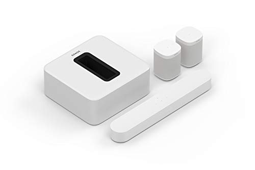 Sonos Beam – Smart TV Sound Bar with Amazon Alexa Built-in – White + Wireless Subwoofer + Sonos One SL