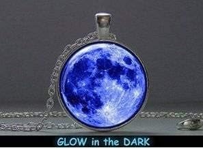 Glowing Pendant Blue Moon, Pendant Glow in The Dark, Glowing Jewelry, Glowing Necklace, Glowing Photo