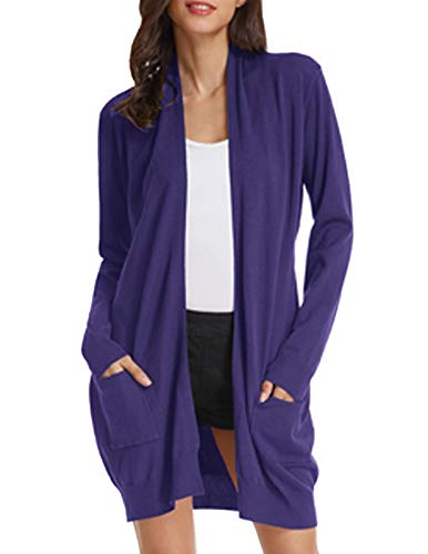 Women's Long Sleeve Open Front Knitting Kimono Cardigan Pockets(2XL,Dark Violet)