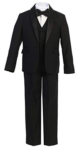 Boys Premium Paisley Patterned and Solid Shawl Lapel Tuxedos - Many Colors (1, Black on Black Solid)
