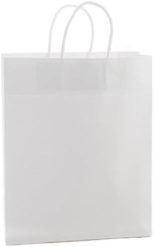 5 WHITE Kraft Paper Gift Bags with Matching Cotton Cord Handles - 26x11x32cm