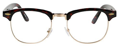 Basik Eyewear - Classic Half Frame Clear Lens Vintage Clubmaster Retro Eye Glasses (Tortoise, 137)
