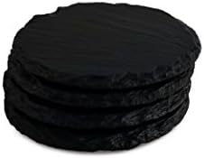Renee Redesigns Round Hand Painted Black Matte Slate Drink Coasters,Gift Set of 4 | Protects Table Surfaces | For Hot &amp; Cold Beverages and Candles