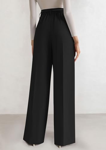 PRETTYGARDEN Pantalones de Vestir de Pierna Ancha para Mujer, Pantalones Casuales de Negocios, Sueltos, de Trabajo, Palazzo, Pantalones de Cintura Alta