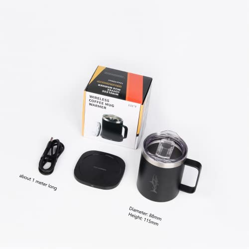 Smart Heated Coffee Mug for Office/Travel/Home, Coffee Mug Warmer with Wireless Charging, Constant Temperature, Double Vacuum Insulation, Gift for Winter & Coffee Drinker (Black)