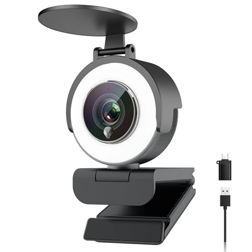 Angetube Webcam 4K con micrófono - Luz Circular integrada, Enfoque automático PDAF,Interfaz USB-A/C Plug and Play,Ideal para Streaming,videollamadas y reuniones,Compatible con PC,portátil,Mac/Windows