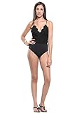 PERSUN Women's Spaghetti Strap Lace Panel Cross Back Bodysuit,Black