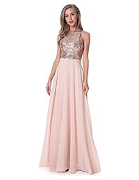 Beauty Kai vestido largo de fiesta de noche de gasa con lentejuelas formales para mujer