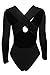 Zeagoo Women V-neck Stretch Bodysuit Bodycon Playsuit Sexy Jumpsuit Tops Black Small
