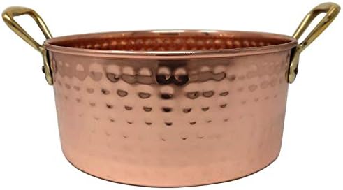 Wonderlist HandicraftsCopper Cookware Pot with Brass Handles Indian Kitchen Utensil Hand Hammered Capacity 2000 ml