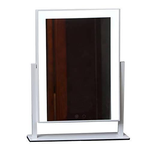 Hollywood Style Lighted Vanity Mirror Clock LED Makeup Mirror with Lights Desktop Bathroom Mirror Touch Screen and 360° Adjustable Angle (White) - Thumbnail 6