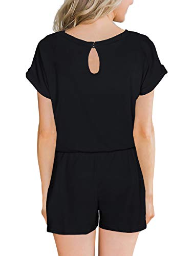 Stylish Womens Jumpsuits and Rompers Plus Size with Elastic Waist Pockets Black XL