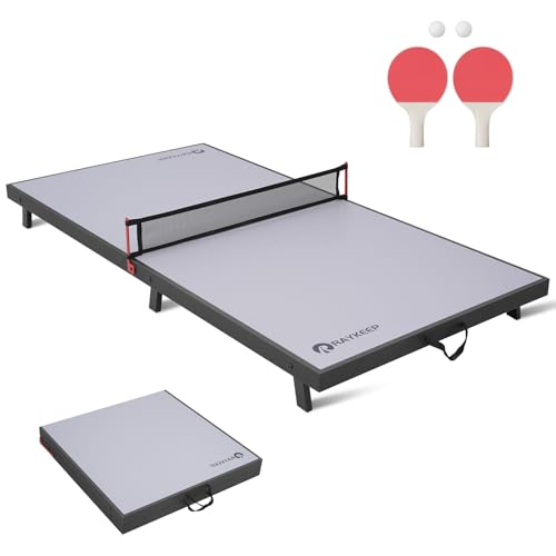 RAYKEEP Mini Foldable Ping Pong Table Topper w/Net, 2 Paddles, 2 Balls