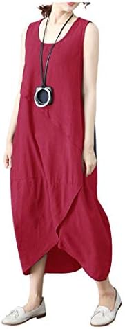 Ninmon Shares Women's Cotton Linen Long Sleeve&Sleeveless Casual Irregular Dress