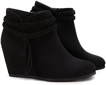 Womens Wedge Booties Braided Fringe Strap Ankle Boots Western