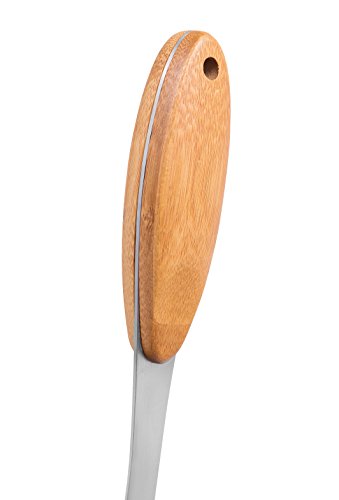 Internet's Best Stainless Steel and Bamboo Slotted Serving Spoon | Solid Cooking Buffet Spoon | Wooden Kitchen Utensil