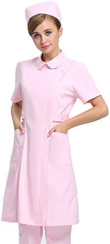 SX Women's Button Front Short Sleeve Work Dress Pink L