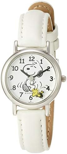Citizen Q&Q P003-314 Women’s Analog Snoopy Waterproof Leather Strap Second Hand Disc Wristwatch, White