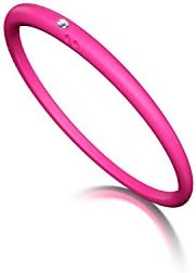 Duepunti Diamond Silver &amp; Silicone Women's Jewelry Fashion Bangle- Fuchsia - L